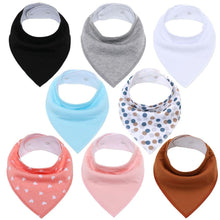 Load image into Gallery viewer, 8PCS/SET Comfortable Colorful 100% Organic Cotton Adjustable Snaps Bandana Saliva Bibs For Baby Boys & Girls Kids