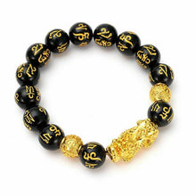 Load image into Gallery viewer, Obsidian Stone Beads Bracelet For Men and Women Unisex Wristband Gold Black Pixiu Wealth and Good Luck Bracelet Design