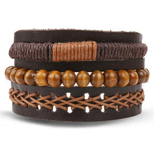Load image into Gallery viewer, Vintage Black Bead Bracelets For Men Fashion Hollow Triangle Leather Bracelet & Bangles Multilayer Wide Wrap Jewelry For Men and Women
