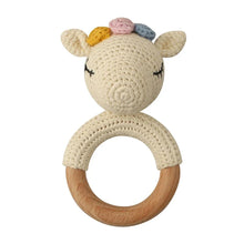 Load image into Gallery viewer, BPA Free Baby Wooden Teether Crochet Rattle Toy for Newborns