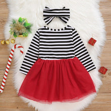 Load image into Gallery viewer, New Dress Baby Girls Christmas Santa Striped Print Dress And Headband Outfits Children