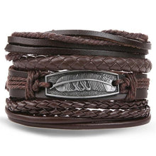 Load image into Gallery viewer, Vintage Black Bead Bracelets For Men Fashion Hollow Triangle Leather Bracelet & Bangles Multilayer Wide Wrap Jewelry For Men and Women
