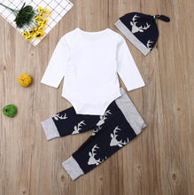 Load image into Gallery viewer, Newborn Baby Boy Clothes Costume Little Man Romper+Deer Leggings+Hat Warm Outfit Baby Boy Infant Clothes In elegant Modern Design