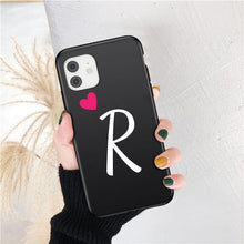 Load image into Gallery viewer, Women Elegant Black Initial Letter A-Z Love Heart Couples Phone Case For iPhone 13 12 Pro Max Mini Luxury Soft Silicone Cover Name Letter Case