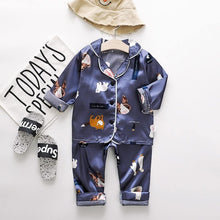 Load image into Gallery viewer, Luxury Modern Children's Pajamas Set Baby Suit Toddler Boys and Girls Ice Silk Satin Cartoon Printing Tops Pants Set Home Wear pajams for Kids