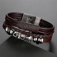 Load image into Gallery viewer, Trendy Modern Jewelry Leather Bracelet Men Braided Multilayer Anchor Bracelets Ladies Rope Chain for Male Jewelry Classic Style