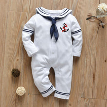 Load image into Gallery viewer, Newborn Baby Boy/Girl White Navy Sailor Uniforms Long Sleeve Jumpsuit Romper For Baby Kids