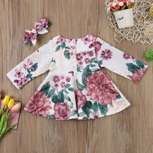 Load image into Gallery viewer, Newborn Infant Baby Girls Dress Floral Kids with Long Sleeve Dress +Headband Outfits Set Clothes Modern Dress for Girls