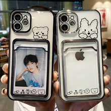 Load image into Gallery viewer, Ultra-light Transparent Photo Card Pocket Wallet Case For iPhone 13 11 12 14 Pro Max XS XR X 8 7 6S Plus Plating Cute Bear Rabbit Soft Phone Cover Cute Case with Card Holder Soft Cover