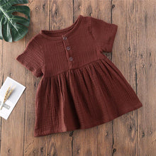 Load image into Gallery viewer, Kids Summer Cotton Linen Dress with Plain Short sleeve Party A-line dress For Small Girls 1-3 Years