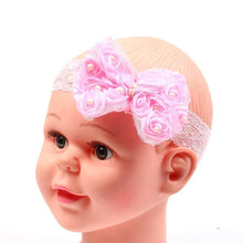 Load image into Gallery viewer, Handamde Baby Headband Bow-knot Handmade Hair Accessories Lace Chiffon Pearl Elastic Bow for Baby Girls
