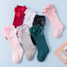 Load image into Gallery viewer, Baby Girls High Long Soft Cotton Lace Big Bow Knee Socks Toddlers Stretchable Material Excellent For Every Occasion