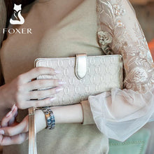 Load image into Gallery viewer, FOXER Brand Women's Long Cow Leather Wallets Ladies Clutch Bags Famous Designer Purses Women Purse Fashion Female Cowhide Wallet
