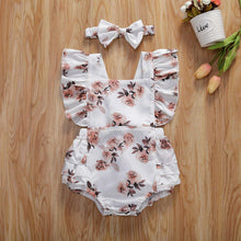 Load image into Gallery viewer, Modern 0-24M Newborn Baby Girls Flowers Print Ruffles Short Sleeve Jumpsuits Headband For Girls