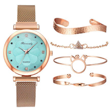 Load image into Gallery viewer, Fashion Set Women Watches Luxury Magnet Buckle Flower Rhinestone Watch Ladies Quartz Wrist Watch WIth Bracelet In Set For Women and Girls