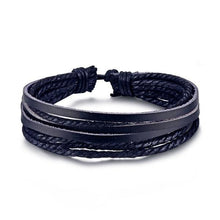 Load image into Gallery viewer, Vintage Black Bead Bracelets For Men Fashion Hollow Triangle Leather Bracelet & Bangles Multilayer Wide Wrap Jewelry For Men and Women