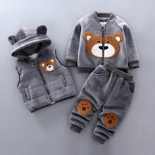 Load image into Gallery viewer, Modern Fashion Cotton Thick Warm Casual Hooded Sweater Cartoon Cute Bear Three-piece Suit For Baby Boy & Girl