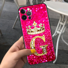 Load image into Gallery viewer, Pink Shiny Letter Phone Case For Iphone 11 7 Pro Xr X Xs Max 6 6s 8 Plus Glitter Rhinestone Phone Cover Soft Cover Shockproof Glitter Sparkle Case Girly Women Protective Pink Cover