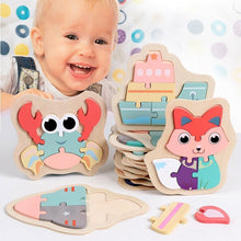 Load image into Gallery viewer, Wooden Children Colorful Animal Stevvex Puzzle for Toddler Creative Puzzle Early Educational Toys for Boys and Girls 2-4