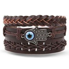 Load image into Gallery viewer, Vintage Black Bead Bracelets For Men Fashion Hollow Triangle Leather Bracelet & Bangles Multilayer Wide Wrap Jewelry For Men and Women
