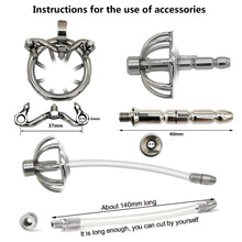 Load image into Gallery viewer, Happygo Stainless Steel Chastity Device with Urethral Catheter and Anti-Shedding Ring,Cock Cage,Penis Ring,S055-2