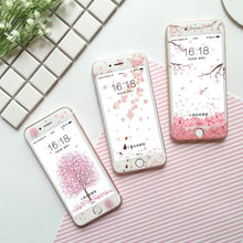 Load image into Gallery viewer, Flowers Cartoon Screen Protector For iPhone 13 12 11 Pro Max Soft Edge Tempered Glass on For iPhone XS MAX XR 7 8 PLUS Lovely Easy Installation Frame 9H Hardness Full Coverage Bubble Free Cute Lovely Cherry Blossom Design Glass For iPhone