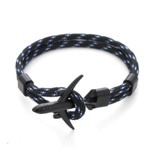 Load image into Gallery viewer, Elegant Modern Fashion Black Anchor Luxury Bracelets For Men And Women Charm Rope Chain Couple Bracelet Metal Airplane Leather Hooks Homme Jewelry
