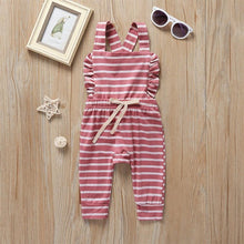 Load image into Gallery viewer, Newborn Baby Girl Boy Backless Striped Ruffle Romper Overalls Jumpsuit Clothes In Retro Syle For Boys And Girls