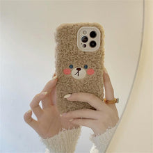 Load image into Gallery viewer, Cute Furry Fluffy Brown Bear Phone Case For iPhone 11 12 13 Pro Max 6 7 8 Plus X XS Max XR SE 2020 Winter Plush Warm Soft Cover Autumn and Winter Shockproof Full Case Cover