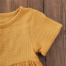 Load image into Gallery viewer, Kids Summer Cotton Linen Dress with Plain Short sleeve Party A-line dress For Small Girls 1-3 Years