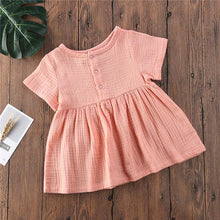 Load image into Gallery viewer, Kids Summer Cotton Linen Dress with Plain Short sleeve Party A-line dress For Small Girls 1-3 Years