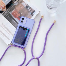 Load image into Gallery viewer, Transparent Wallet Case for iPhone 13 12 11 Pro Xs Max Shockproof Card Crossbody Lanyard Rope Strap Cover Transparent Soft Case Necklace Phone Cover Colorful Case & Adjustable Strap
