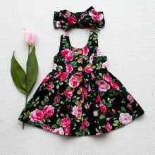 Load image into Gallery viewer, Modern Elegant Baby Girls Kids Summer Floral Dress Princess Party Sleeveless Dresses Headband 2pcs 0-4Y For Party In Flowers Modern Design With Bow