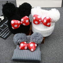 Load image into Gallery viewer, Modern Cartoon Big Bow Baby Hat Cap Kids Knitted Cotton Beanie Warm Girls Double Pompom Hats