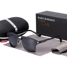 Load image into Gallery viewer, BARCUR Polarized Men’s Sunglasses – Fashionable Square Stainless Steel Frame UV400 Protection Anti-Reflective Outdoor Sports & Driving Eyewear – Original Design Casual Style with Premium Polycarbonate Lenses