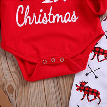 Load image into Gallery viewer, Casual New Baby Boy/Girl First Christmas printed Clothes Romper Trousers Hat Outfit Set