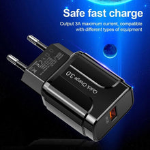 Load image into Gallery viewer, Black 3A Quick Charge 3.0 USB Charger EU Wall Mobile Phone Charger Adapter QC3.0 Fast Charging