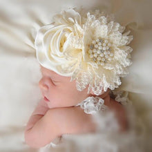 Load image into Gallery viewer, Luxury Modern Handmade Flower Headband Newborn Infant Pearl Flowers With Lace wide Headbands Bebes Hair Accessories Bow