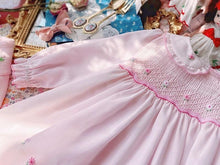 Load image into Gallery viewer, Handmade Luxury Interesting Baby Girl Spring Autumn Long Sleeve Pink Handmade Smoking Dress