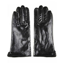 Load image into Gallery viewer, New Snake Print Leather Sheepskin Gloves Women's Fashion High Gloss Velvet Lining Autumn and Winter Warm Driving Gloves