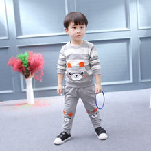 Load image into Gallery viewer, Baby Boy Cartoon Cute Bear Striped Printed Cotton Long Sleeve Two-piece Clothes Set For Boys Kids