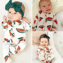 Load image into Gallery viewer, Newborn Toddler Watermelon Print Romper With Long Sleeve Wrapped Foot Jumpsuit For Babies