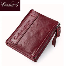 Load image into Gallery viewer, Fashion Genuine Leather Women Wallet Bi-fold Wallets Red ID Card Holder Coin Purse With Double Zipper Small Women's Purse 2022