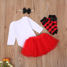 Load image into Gallery viewer, 4Pcs Baby Girls Christmas Dress Set Children Long Sleeve Top Short Skirt Hair Band And Leg Cover