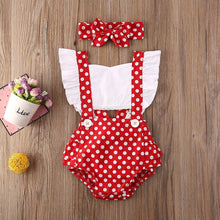 Load image into Gallery viewer, Luxury Modern Newborn Baby Girl Clothes Polka Dot Print Flower Fly Sleeve Romper Jumpsuit Headband 2Pcs Outfits For Girls