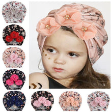 Load image into Gallery viewer, Handmade Luxury Flower With Pearl Cotton Soft Baby Turban Headband Handmade Elastic Baby Head Wrap Newborn Hair Accessories For Girls