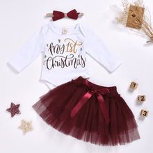 Load image into Gallery viewer, Luxury Newborn Toddler Baby Girl Clothes Set Long Sleeve Romper Christmas Princess Dress Mesh Skirt with Headband Set With Skirt Romper and Ribbon Bow