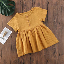 Load image into Gallery viewer, Kids Summer Cotton Linen Dress with Plain Short sleeve Party A-line dress For Small Girls 1-3 Years