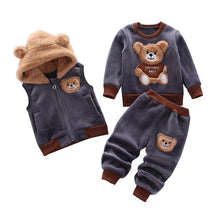 Load image into Gallery viewer, Modern Fashion Cotton Thick Warm Casual Hooded Sweater Cartoon Cute Bear Three-piece Suit For Baby Boy & Girl