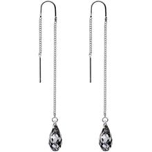 Load image into Gallery viewer, Silver Night Drop Threader Earrings Created with Crystals